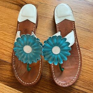 Jack Rogers Leather Daisy Sandals with Interchangeable Flowers
